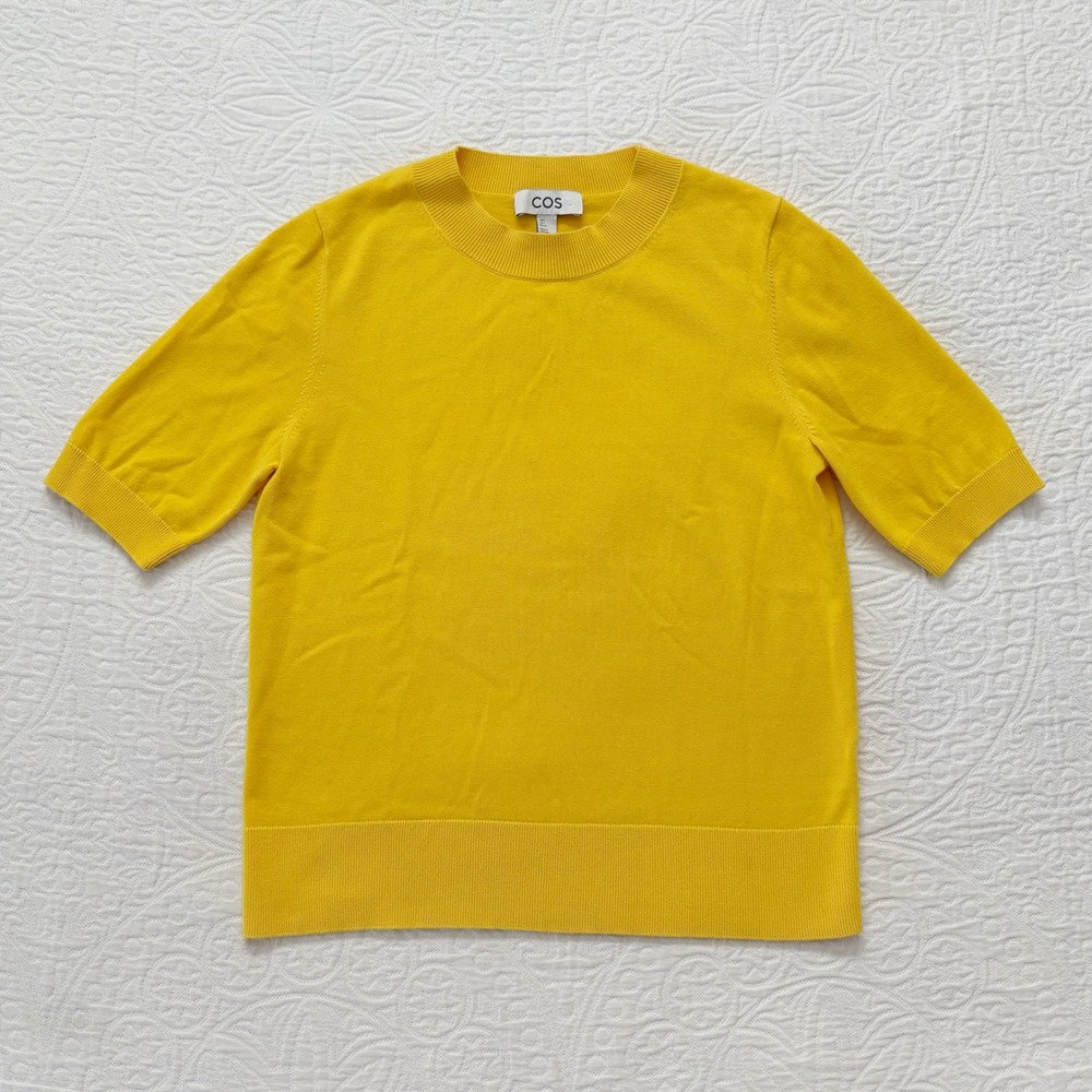 COS Short-Sleeve Knitted T-Shirt, Yellow Sz S